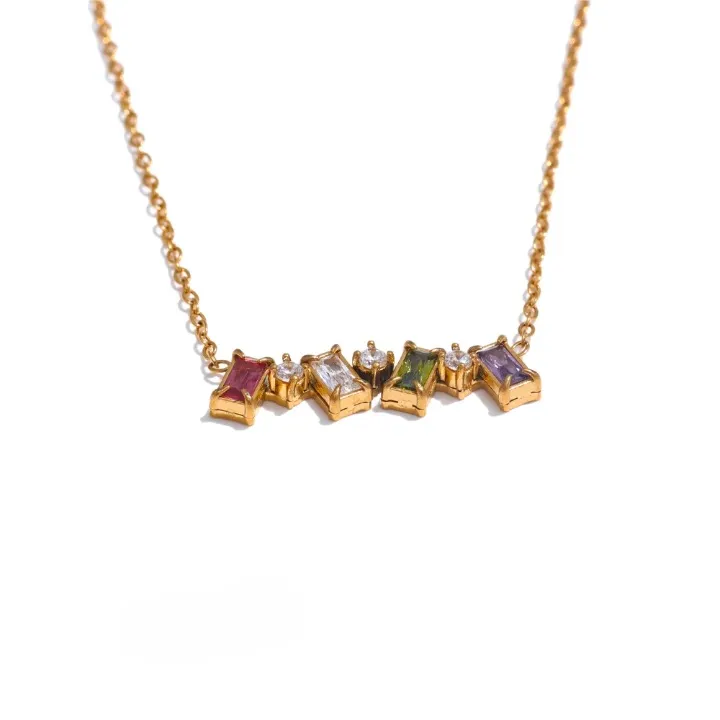Yulia Colorful Multi Square CZ Rhinestone Necklace