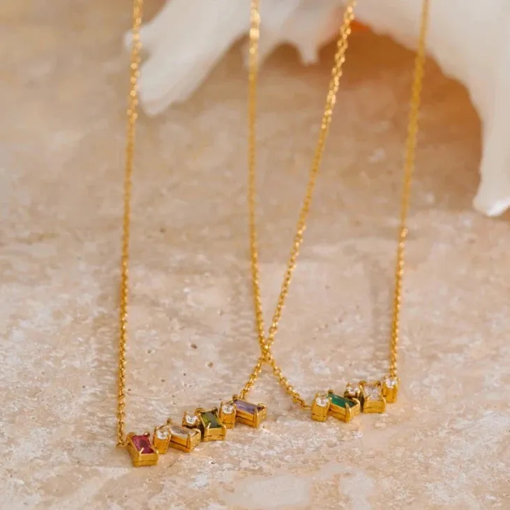 Yulia Colorful Multi Square CZ Rhinestone Necklace