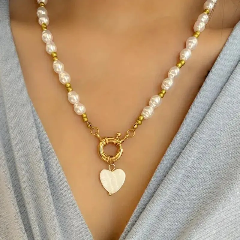 YWZIXLN Bohemian Colorful Beads Chain Necklace With Heart Pendant