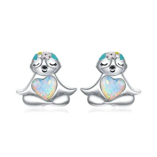 Zen Sloth: Sterling Silver Opal Earrings