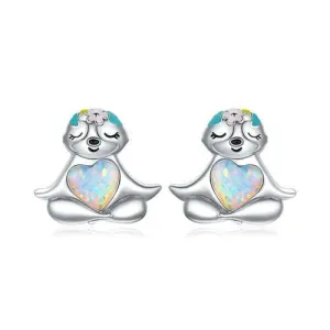 Zen Sloth: Sterling Silver Opal Earrings