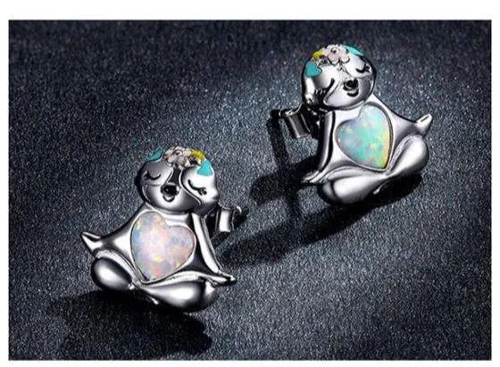 Zen Sloth: Sterling Silver Opal Earrings