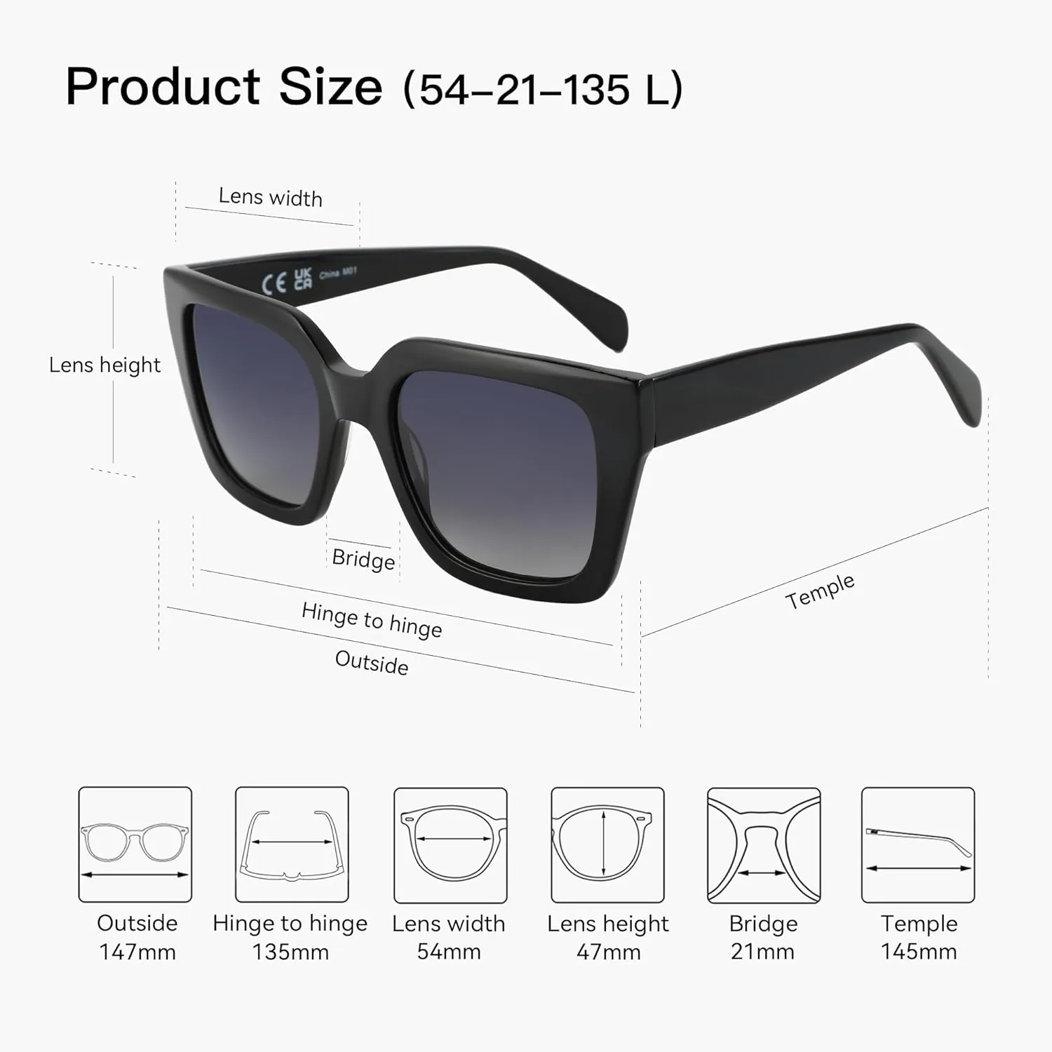 ZENOTTIC Oversized Polarized Square Sunglasses Women Trendy Sun Glasses Retro Designer Shade for Ladies UV400 Protection
