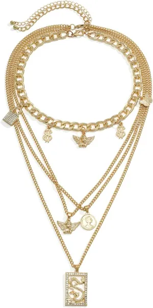 Zirconia Dragon Lock Boho Necklaces for Women Layered, Cuban 4 Layered Gold Layered Necklaces for Women Dainty