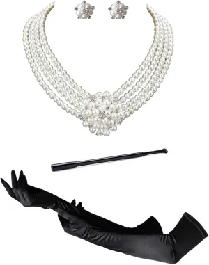 Zivyes Audrey Hepburn Holly Golightly Breakfast at Tiffanys Costume Accessory Necklace Gloves Holder