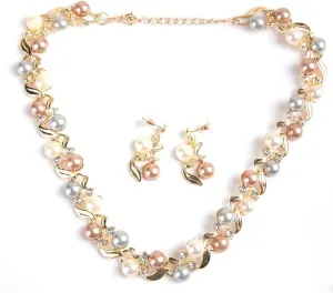 ZJchao 3pcs Fashion Jewelry Set, Pearl Crystal Fashion Eyes Drop Earrings Necklace for Dating, Party, Fashion Show(Gold)