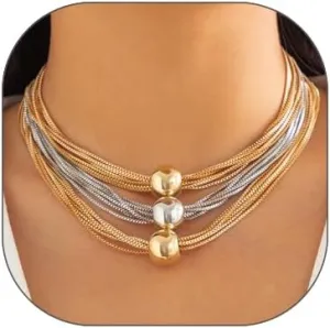 ZMANYIJEW Chunky Gold Silver Choker Necklace for Women Fashion Thick Snake Bone Chain Gold Thick Twisted Necklace Layered Geometric Sphere Gold Necklaces for Women Trendy